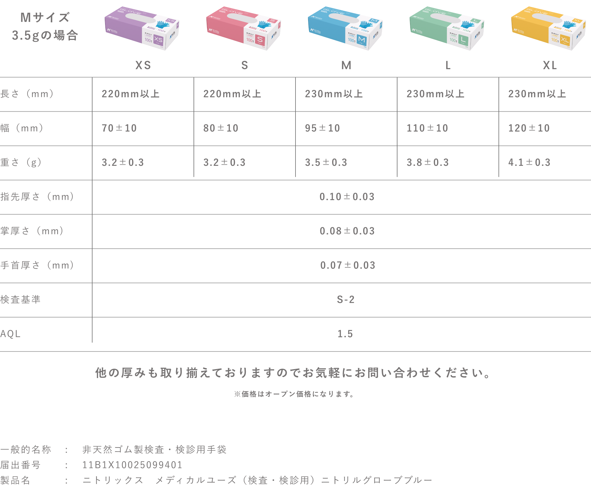 商品規格一覧